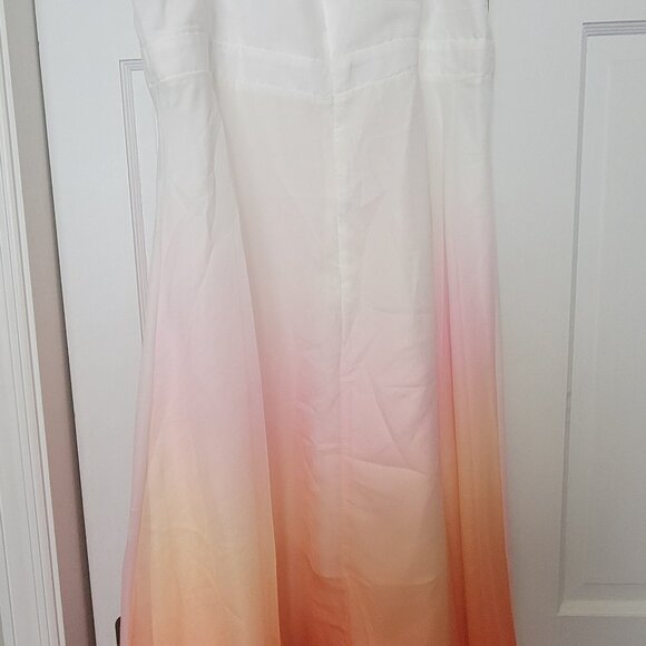 Xpluswear Design Plus Size Wedding Guest Orange V Neck High Low Hem Chiffon Midi - Picture 3 of 6